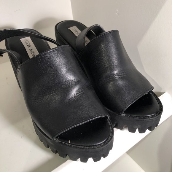 Steve Madden Chunky Platform Black Slingbacks - Sz 7 - Picture 2 of 7